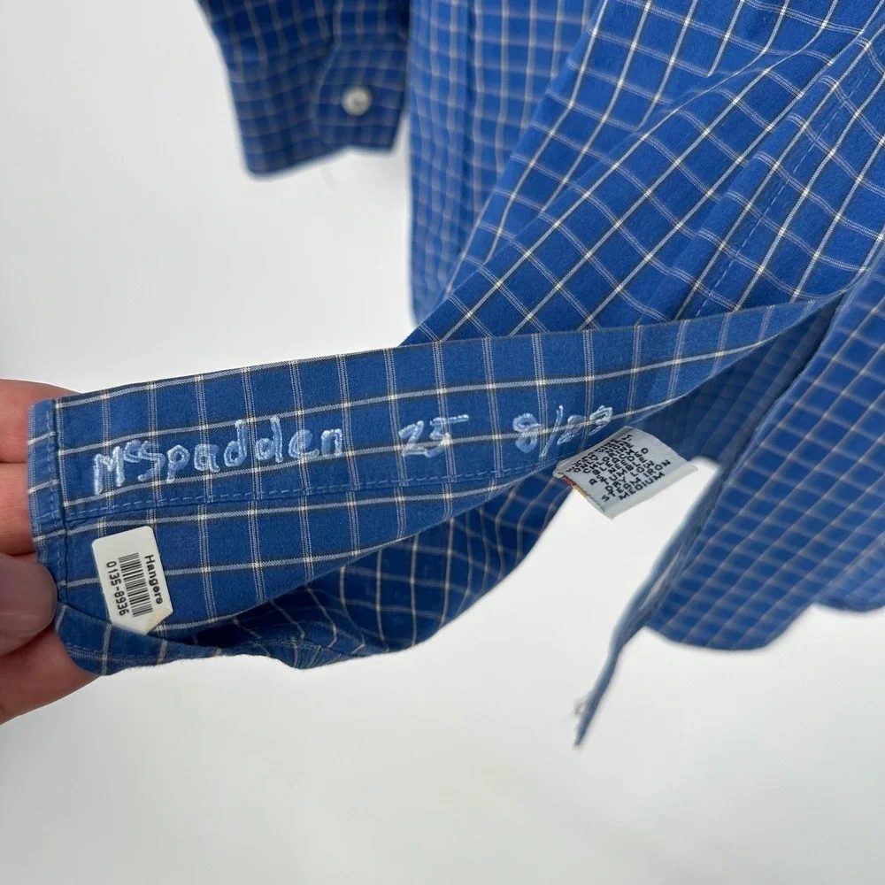Polo Ralph Lauren Blake Mens 16.5 Blue White Check Button Down Shirt Long Sleeve